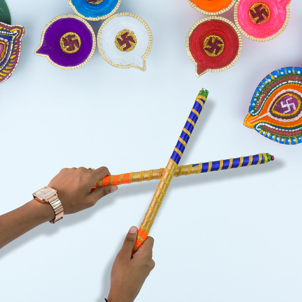 Traditional Decorative Dandiya Sticks Pair For Navratri Garba (2 Pc)