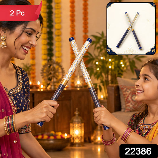 Decorative Wooden Dandiya Sticks With Printed Foil Wrap (2 Pc38 Cm)
